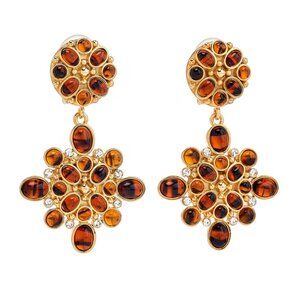 Kenneth Jay Lane, Black Or Tortoise Cabochon Drop Clip-On Earrings